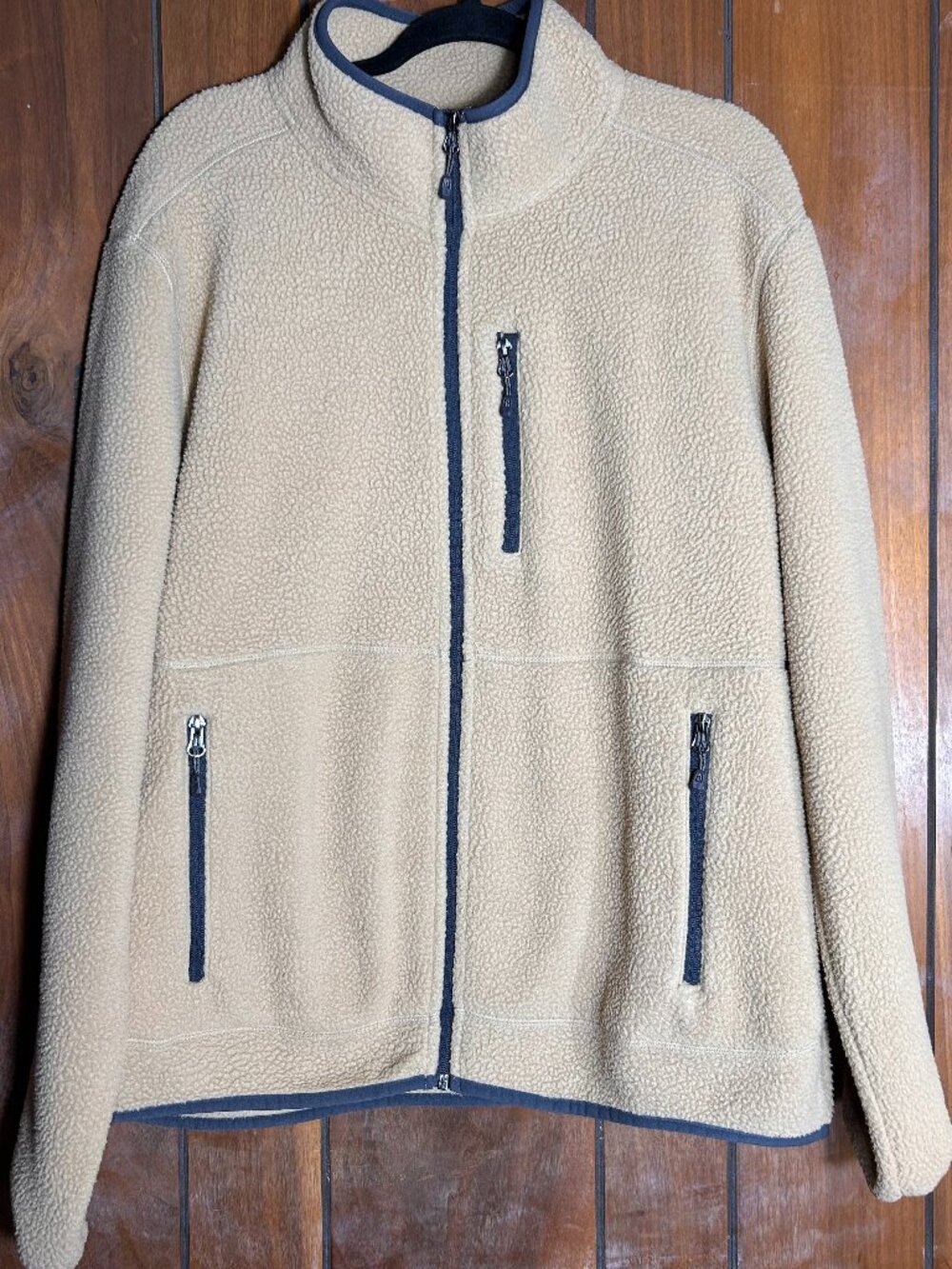 Free Country Mens Signature Sherpa Fleece Jacket Sz Large Tan Full Zip w Pockets